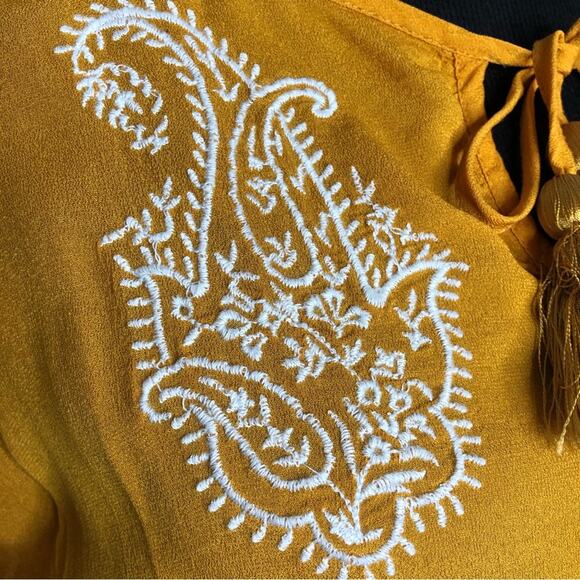 Anthropologie Floreat golden yellow embroidered striped kimono top size XS - Picture 8 of 16